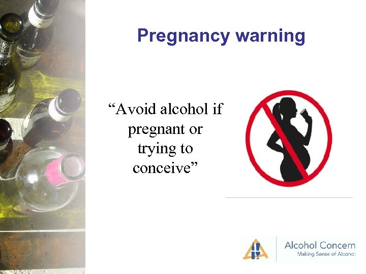 Pregnancy warning “Avoid alcohol if pregnant or trying to conceive” 