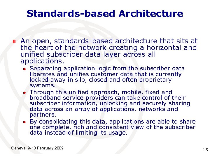 Standards-based Architecture An open, standards-based architecture that sits at the heart of the network