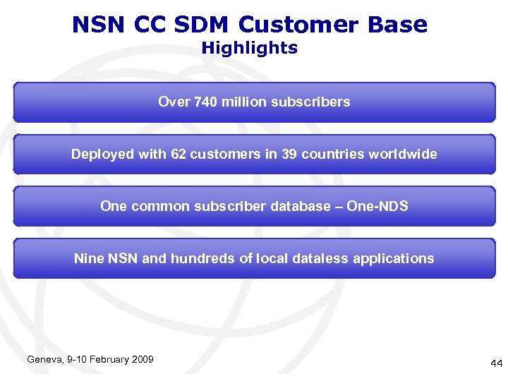 NSN CC SDM Customer Base Highlights Over 740 million subscribers Deployed with 62 customers