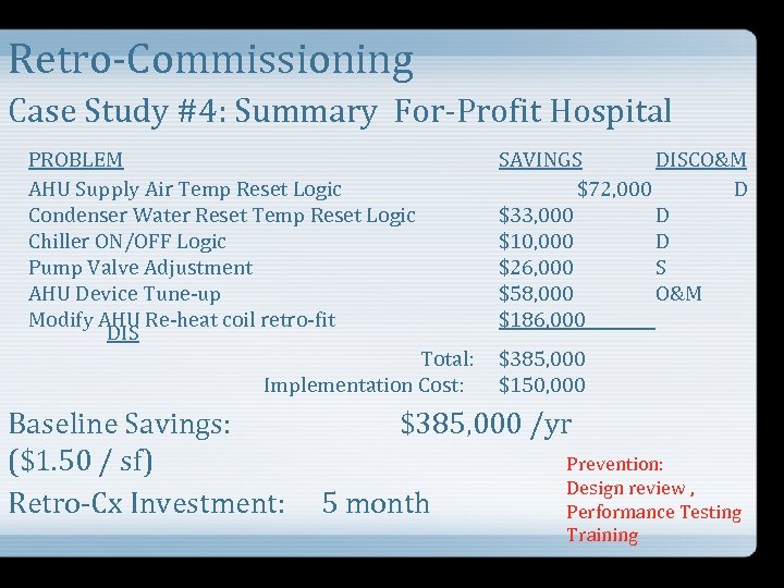 Retro-Commissioning Case Study #4: Summary For-Profit Hospital PROBLEM AHU Supply Air Temp Reset Logic