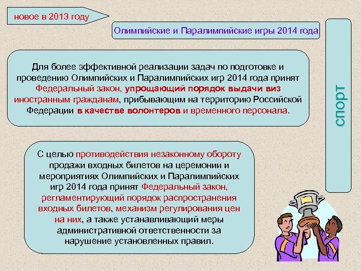 новое в 2013 году Для более эффективной реализации задач по подготовке и проведению Олимпийских