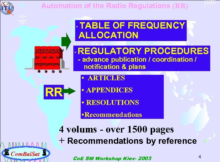 ITU Radio Regulation s Automation of the Radio Regulations (RR) 2. a)Radi o Regulati