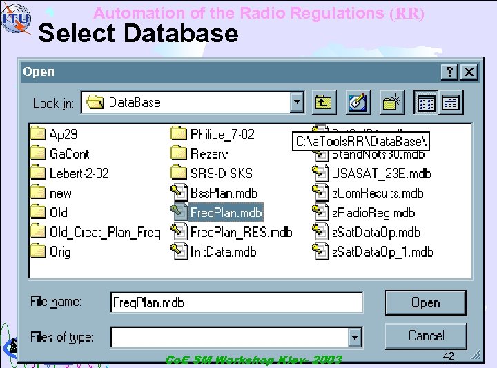 Automation of the Radio Regulations (RR) Select Database Com. Bal. Sat Co. E SM