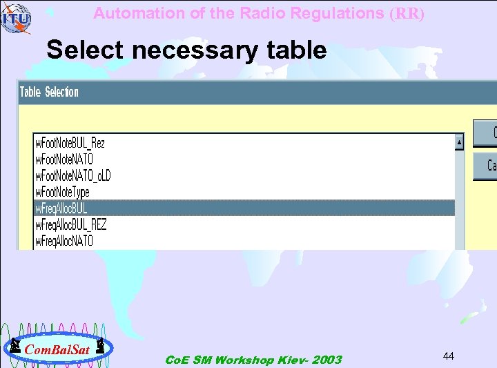 Automation of the Radio Regulations (RR) Select necessary table Фиг. 4. 5. 2. Com.
