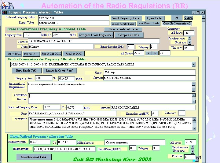 Automation of the Radio Regulations (RR) Harmonization Com. Bal. Sat Compare Е Co. E