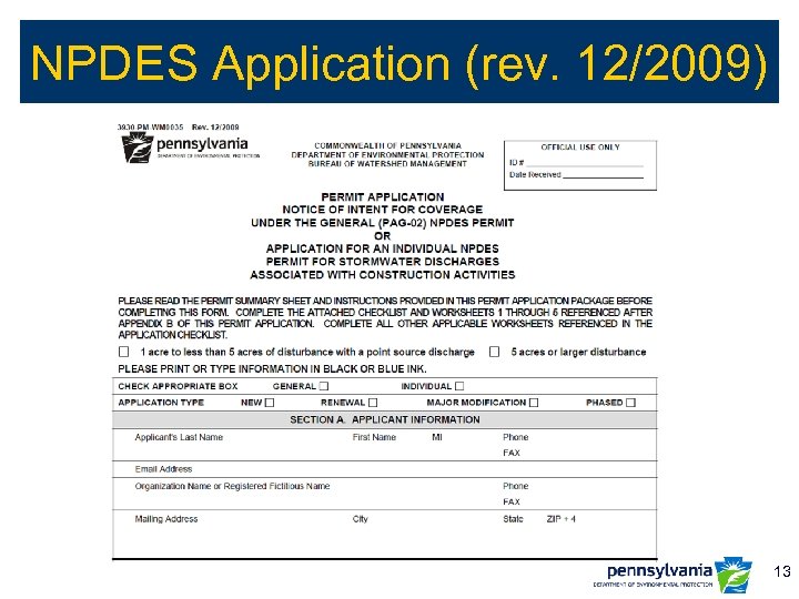 NPDES Application (rev. 12/2009) 13 