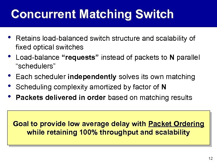 Concurrent Matching Switch • • • Retains load-balanced switch structure and scalability of fixed