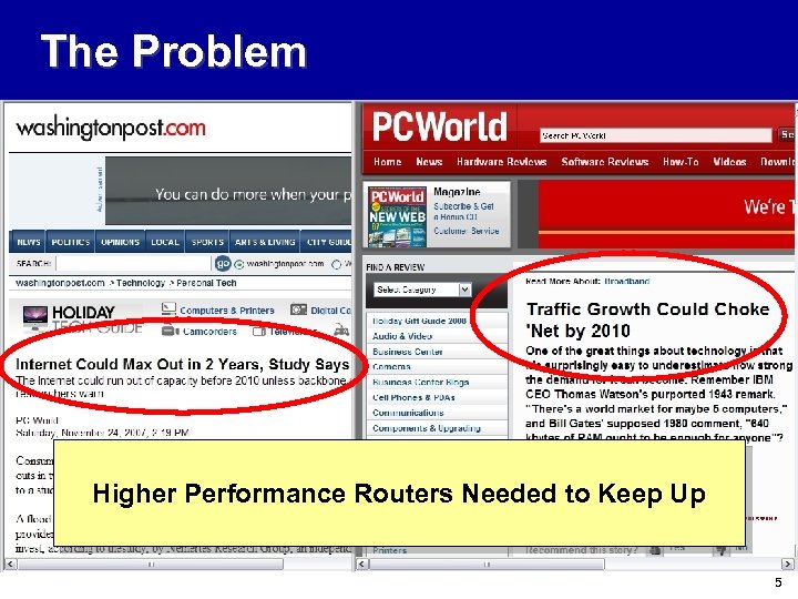 The Problem Higher Performance Routers Needed to Keep Up 5 