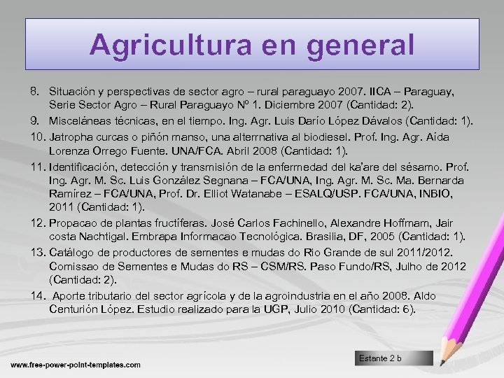 Agricultura en general 8. Situación y perspectivas de sector agro – rural paraguayo 2007.