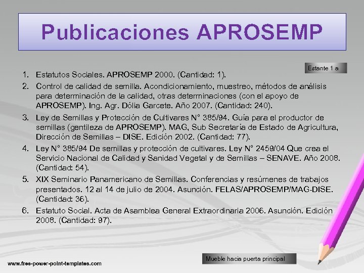 Publicaciones APROSEMP Estante 1 a 1. Estatutos Sociales. APROSEMP 2000. (Cantidad: 1). 2. Control