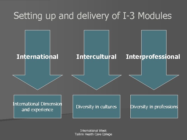 Setting up and delivery of I-3 Modules International Intercultural Interprofessional International Dimension and experience
