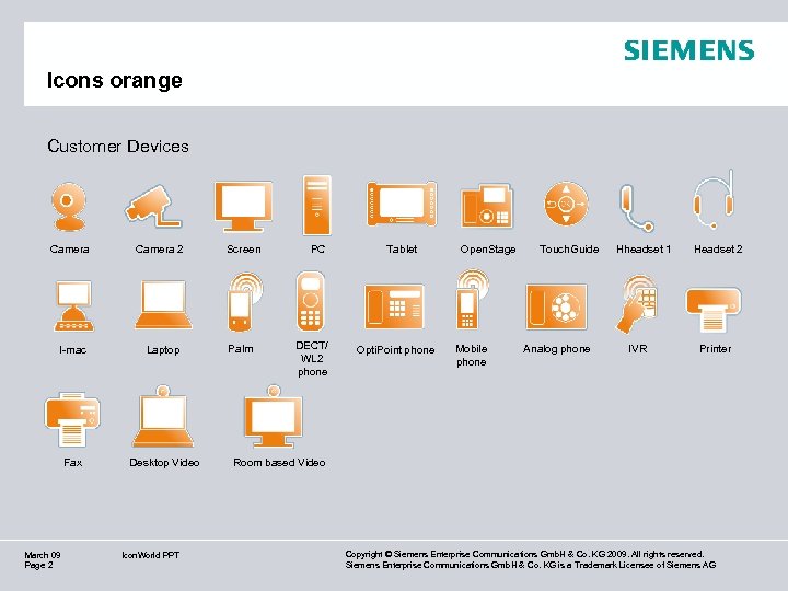 Icons orange Customer Devices Camera 2 Screen I-mac Laptop Palm Fax Desktop Video March