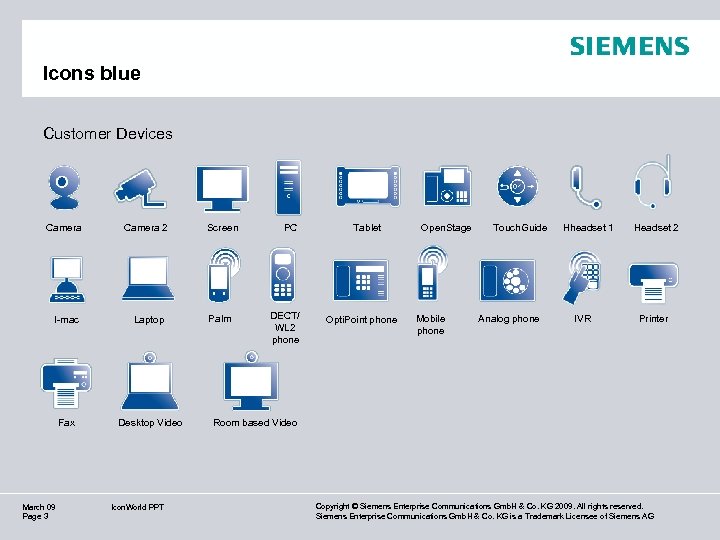 Icons blue Customer Devices Camera 2 Screen I-mac Laptop Palm Fax Desktop Video March