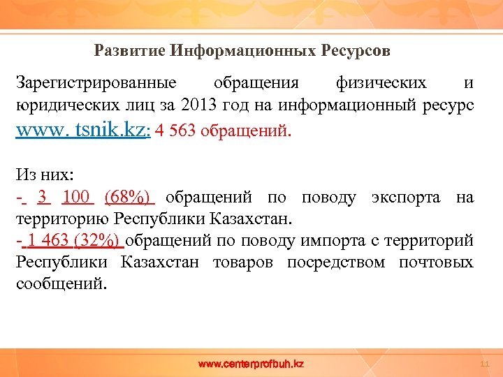 Развитие Информационных Ресурсов Зарегистрированные обращения физических и юридических лиц за 2013 год на информационный