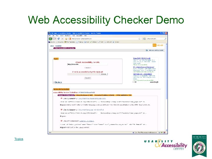 Web Accessibility Checker Demo Topics 