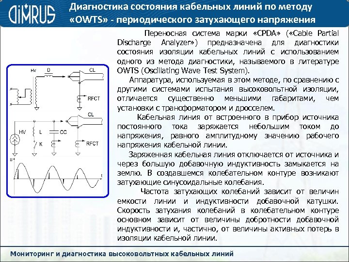 Диагностика состояния кабельных линий по методу «OWTS» - периодического затухающего напряжения Переносная система марки