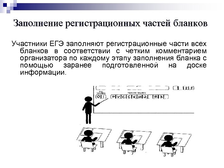 Заполнение регистрационных частей бланков Участники ЕГЭ заполняют регистрационные части всех бланков в соответствии с