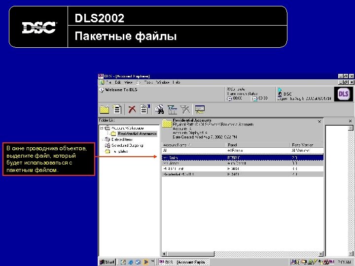 DLS 2002 Пакетные файлы В окне проводника объектов, выделите файл, который будет использоваться с