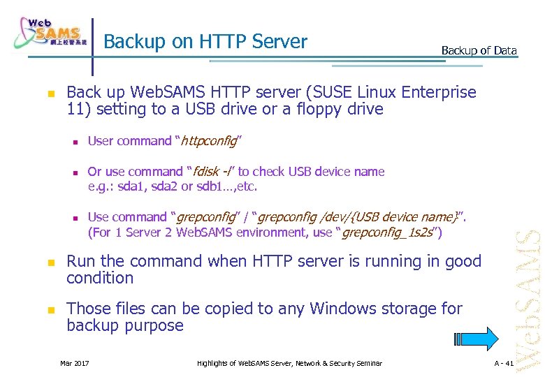 Backup on HTTP Server Back up Web. SAMS HTTP server (SUSE Linux Enterprise 11)