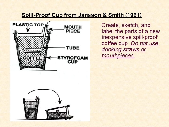 Spill-Proof Cup from Jansson & Smith (1991) Create, sketch, and label the parts of