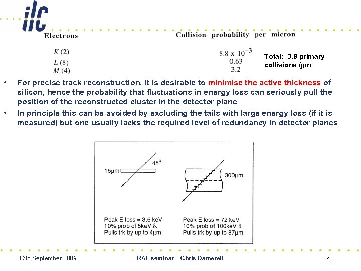 Total: 3. 8 primary collisions /mm • • For precise track reconstruction, it is