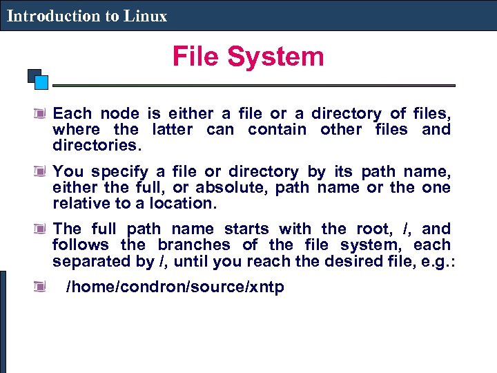 Introduction to Linux File System Each node is either a file or a directory