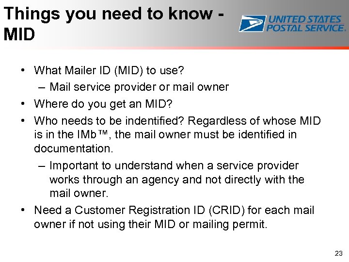 Things you need to know - MID • What Mailer ID (MID) to use?