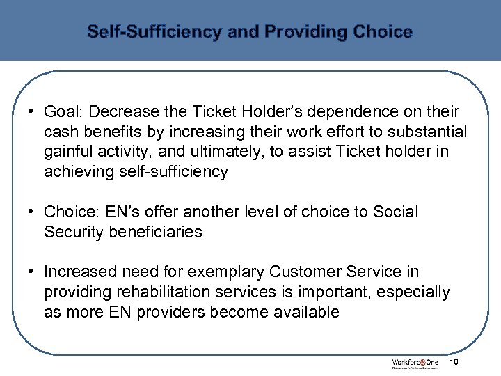 Self-Sufficiency and Providing Choice • Goal: Decrease the Ticket Holder’s dependence on their cash