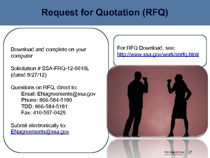 Request for Quotation (RFQ) For RFQ Download, see: http: //www. ssa. gov/work/enrfq. html Download