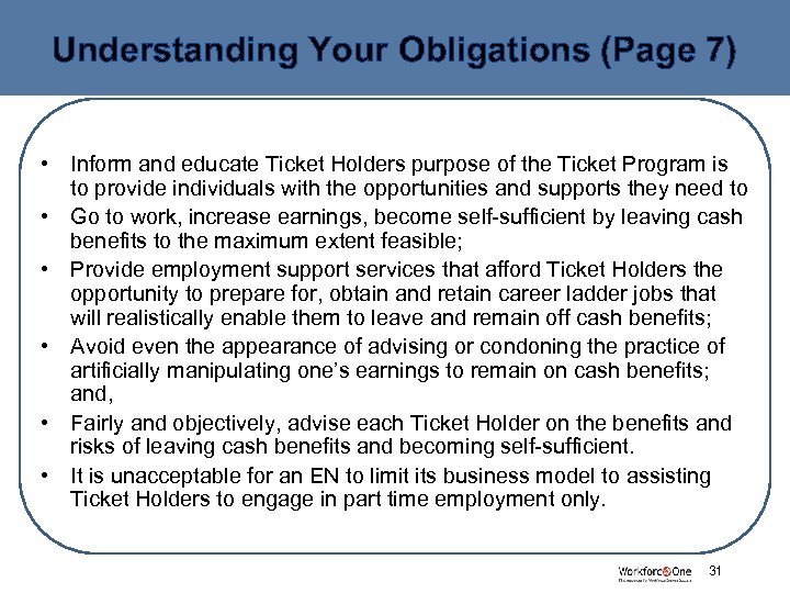 Understanding Your Obligations (Page 7) • Inform and educate Ticket Holders purpose of the