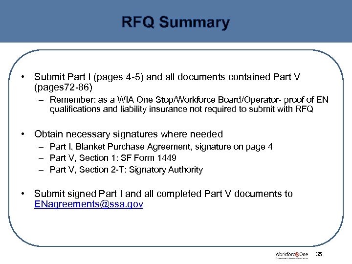 RFQ Summary • Submit Part I (pages 4 -5) and all documents contained Part