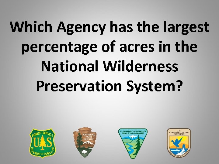 Which Agency has the largest percentage of acres in the National Wilderness Preservation System?