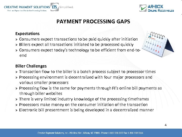 PAYMENT PROCESSING GAPS Expectations Ø Consumers expect transactions to be paid quickly after initiation