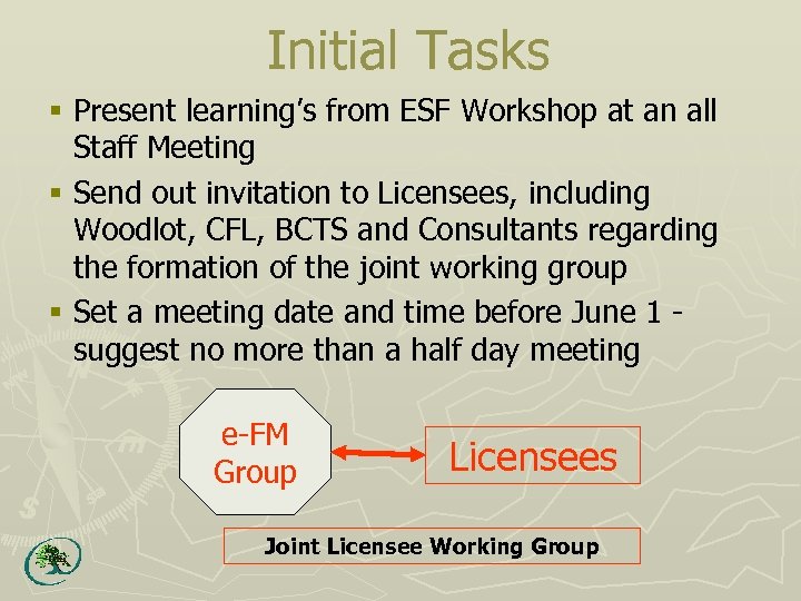 Initial Tasks § Present learning’s from ESF Workshop at an all Staff Meeting §