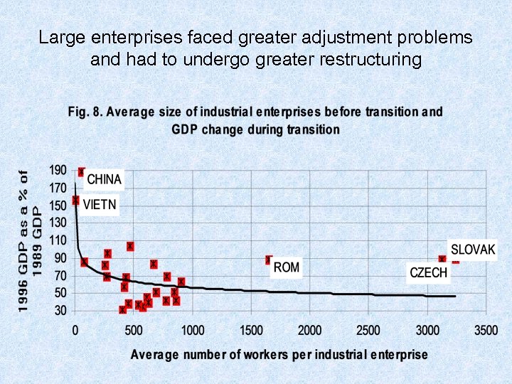 Large enterprises faced greater adjustment problems and had to undergo greater restructuring 