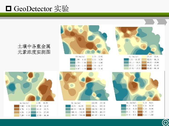 p Geo. Detector 实验 土壤中各重金属 元素浓度实测图 