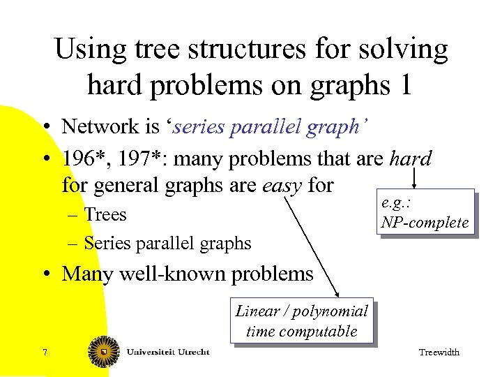 Using tree structures for solving hard problems on graphs 1 • Network is ‘series