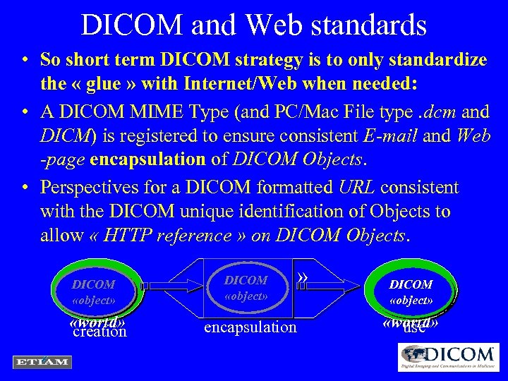 DICOM and Web standards • So short term DICOM strategy is to only standardize