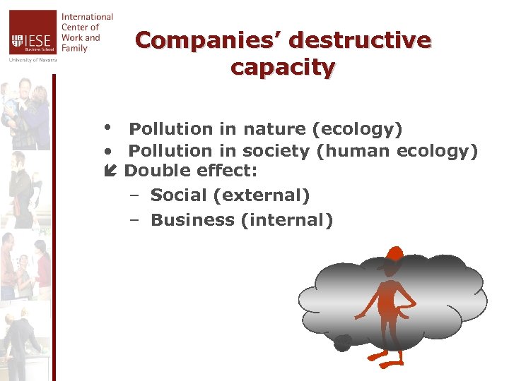 Companies’ destructive capacity • Pollution in nature (ecology) • Pollution in society (human ecology)