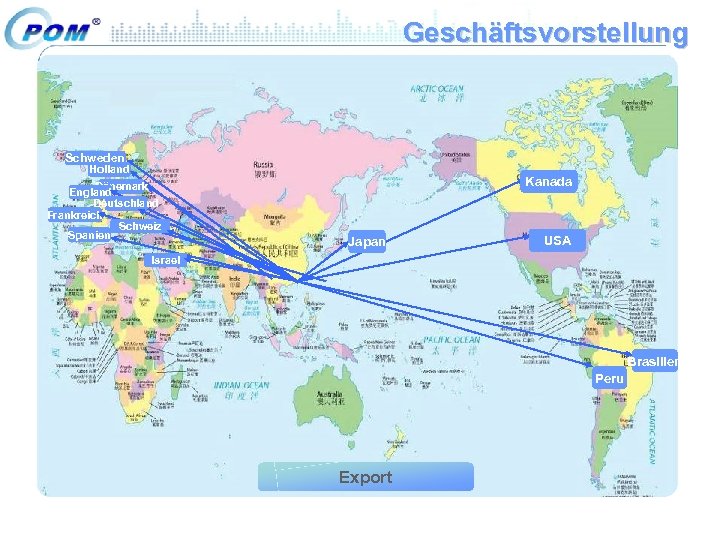 Geschäftsvorstellung Schweden Holland Dänemark England Deutschland Frankreich Schweiz Spanien Kanada Japan USA Israel Brasilien