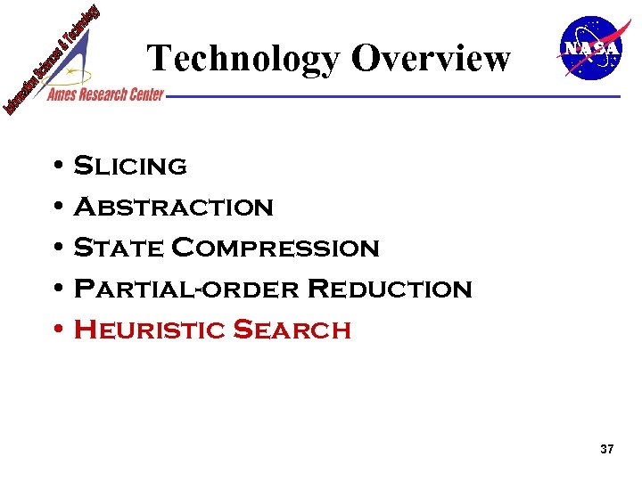 Technology Overview • Slicing • Abstraction • State Compression • Partial-order Reduction • Heuristic