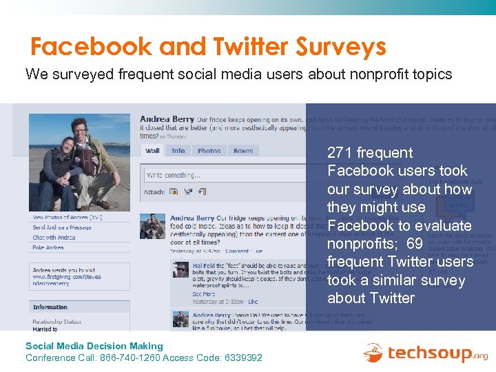 Facebook and Twitter Surveys We surveyed frequent social media users about nonprofit topics 271