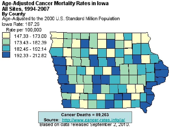 Cancer Deaths = 89, 263 Source: http: //www. cancer-rates. info/ia/ 