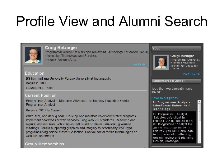Profile View and Alumni Search 