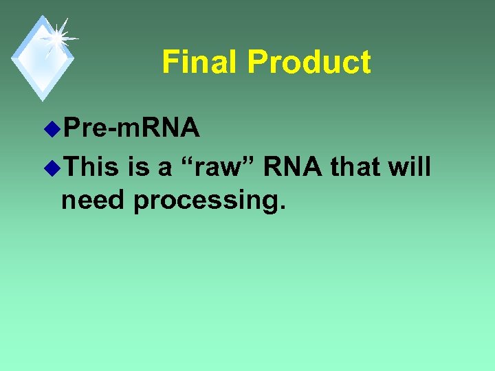 Final Product u. Pre-m. RNA u. This is a “raw” RNA that will need