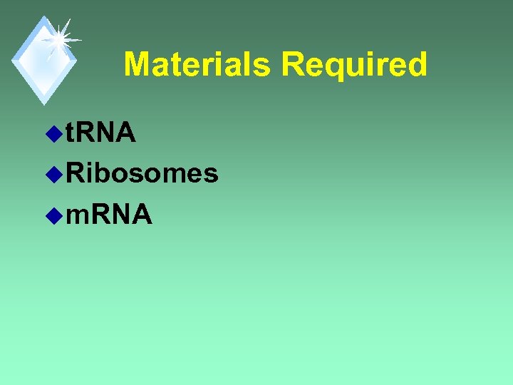 Materials Required ut. RNA u. Ribosomes um. RNA 