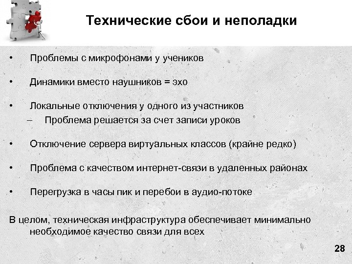 Технические сбои и неполадки • Проблемы с микрофонами у учеников • Динамики вместо наушников