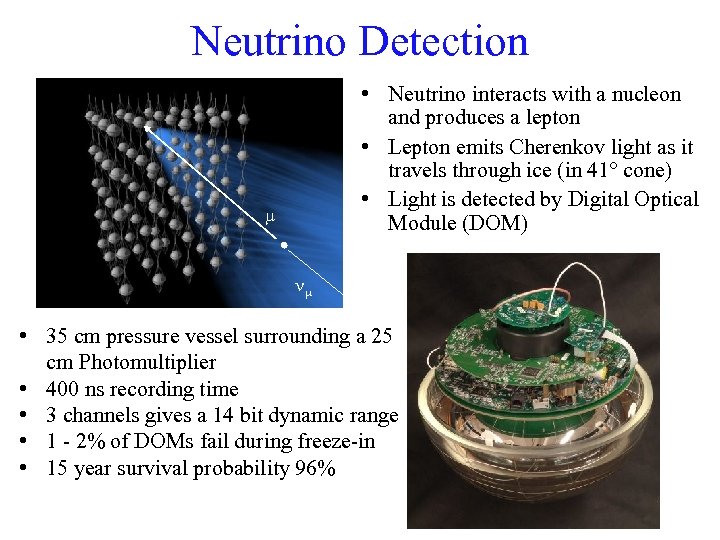 Neutrino Detection • Neutrino interacts with a nucleon and produces a lepton • Lepton