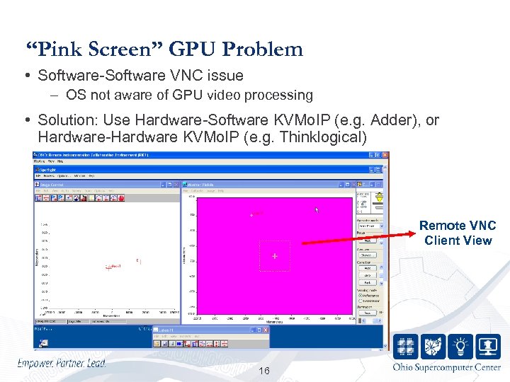 “Pink Screen” GPU Problem • Software-Software VNC issue – OS not aware of GPU