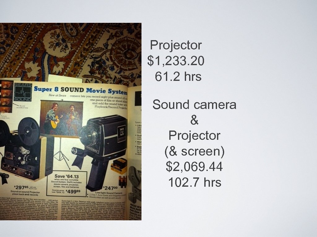 Projector $1, 233. 20 61. 2 hrs Sound camera & Projector (& screen) $2,